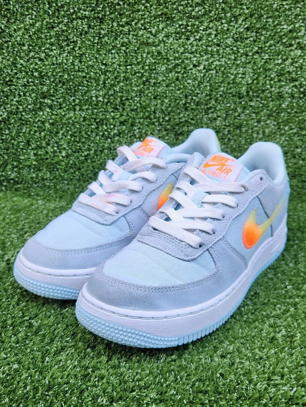 Nike Air Force 1 Low Running Little Blue Orange Leather Big Girls Size 4.5 Youth